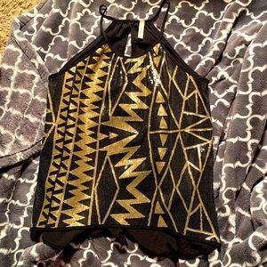 Black and gold sequined tank blouse